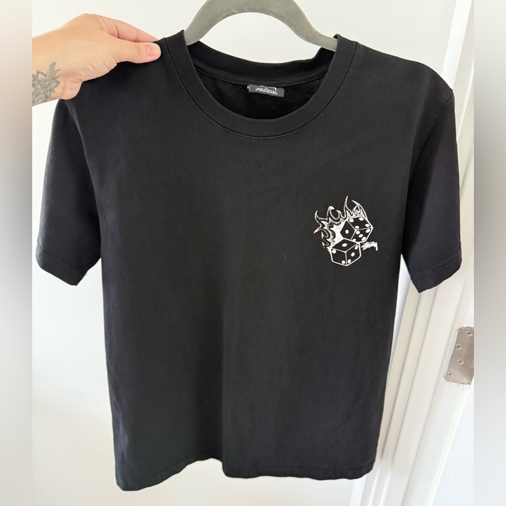 Stüssy Black Fire Dice Tee Heavyweight Streetwear Grail Fits Men’s M Women’s L - Picture 2 of 7